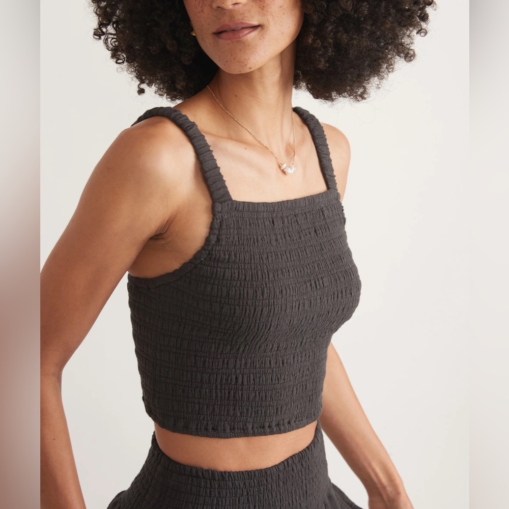 Marine Layer Dark Grey Lila Gauzy double Cloth Tank - L